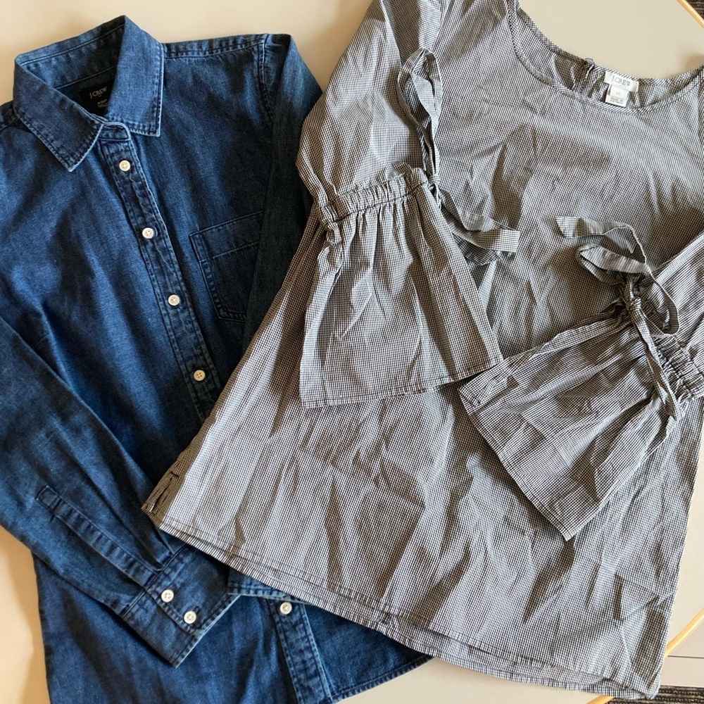 J. Crew Dark Blue Denim and Ruffled Sleeved Shirt Bundle
